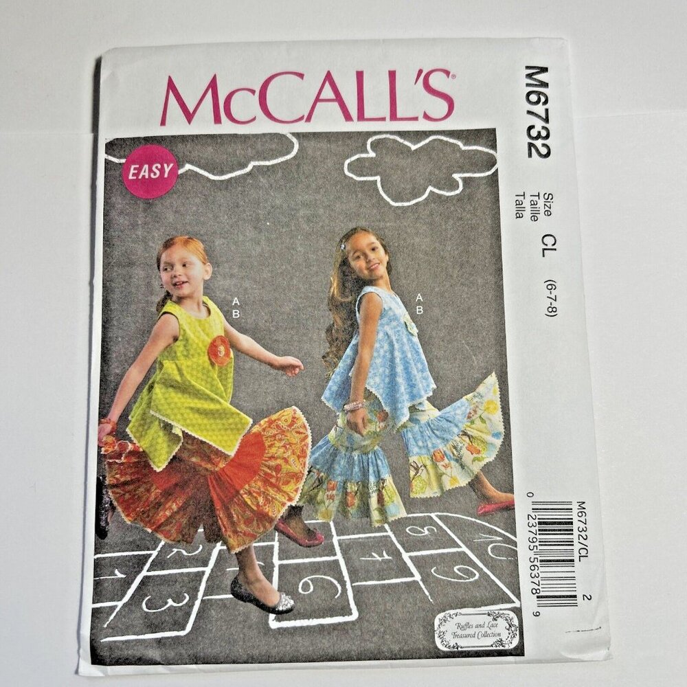 McCalls M6832 Girl's Pants Top Ruffles & Lace Sewing Pattern Sizes 6-7-8